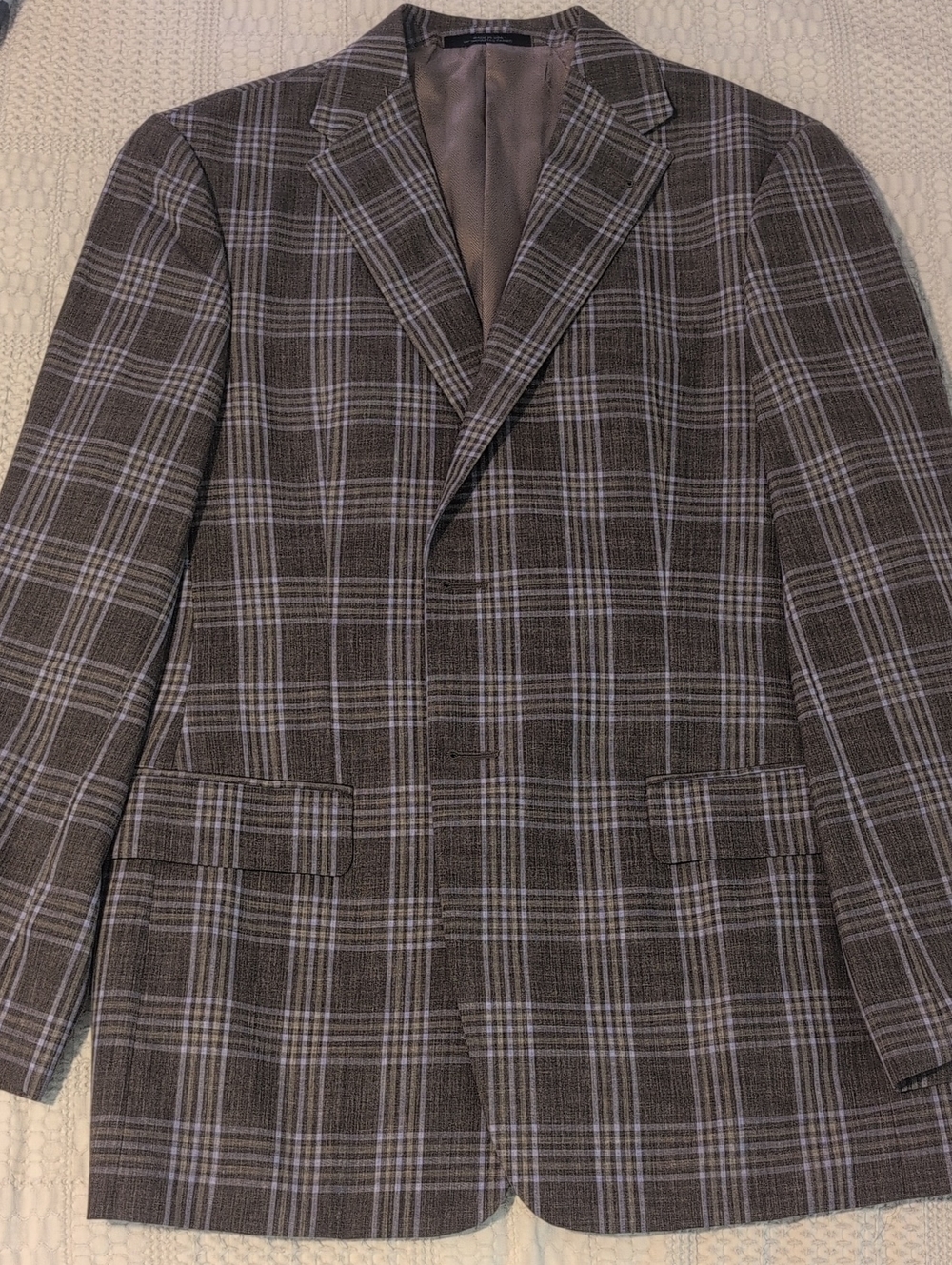 Joseph Abboud Nordstrom Sport Coat 40R Brown Blue Plaid Super 120s Wool USA Made